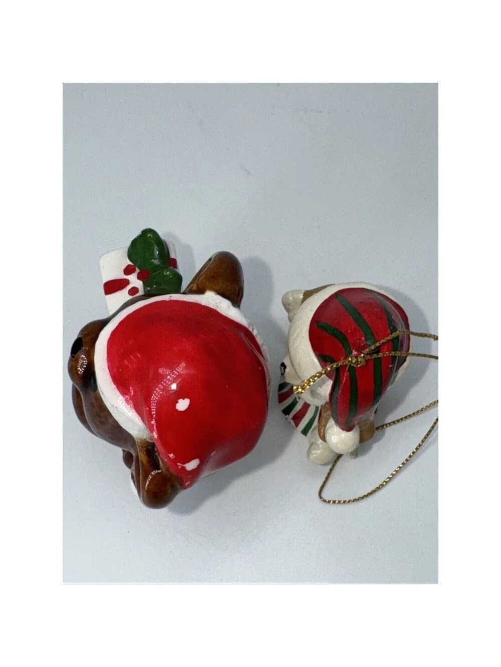 2 Vintage Ceramic Christmas Santa Bear Dog Ornament Figurine Lefton Sticker 2